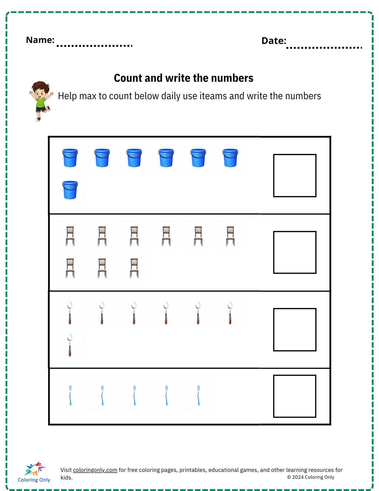 Count and write the numbers free Printable Worksheet