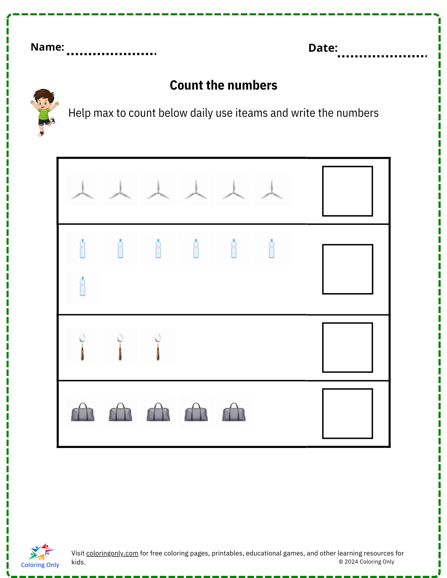 Count the numbers free Printable Worksheet