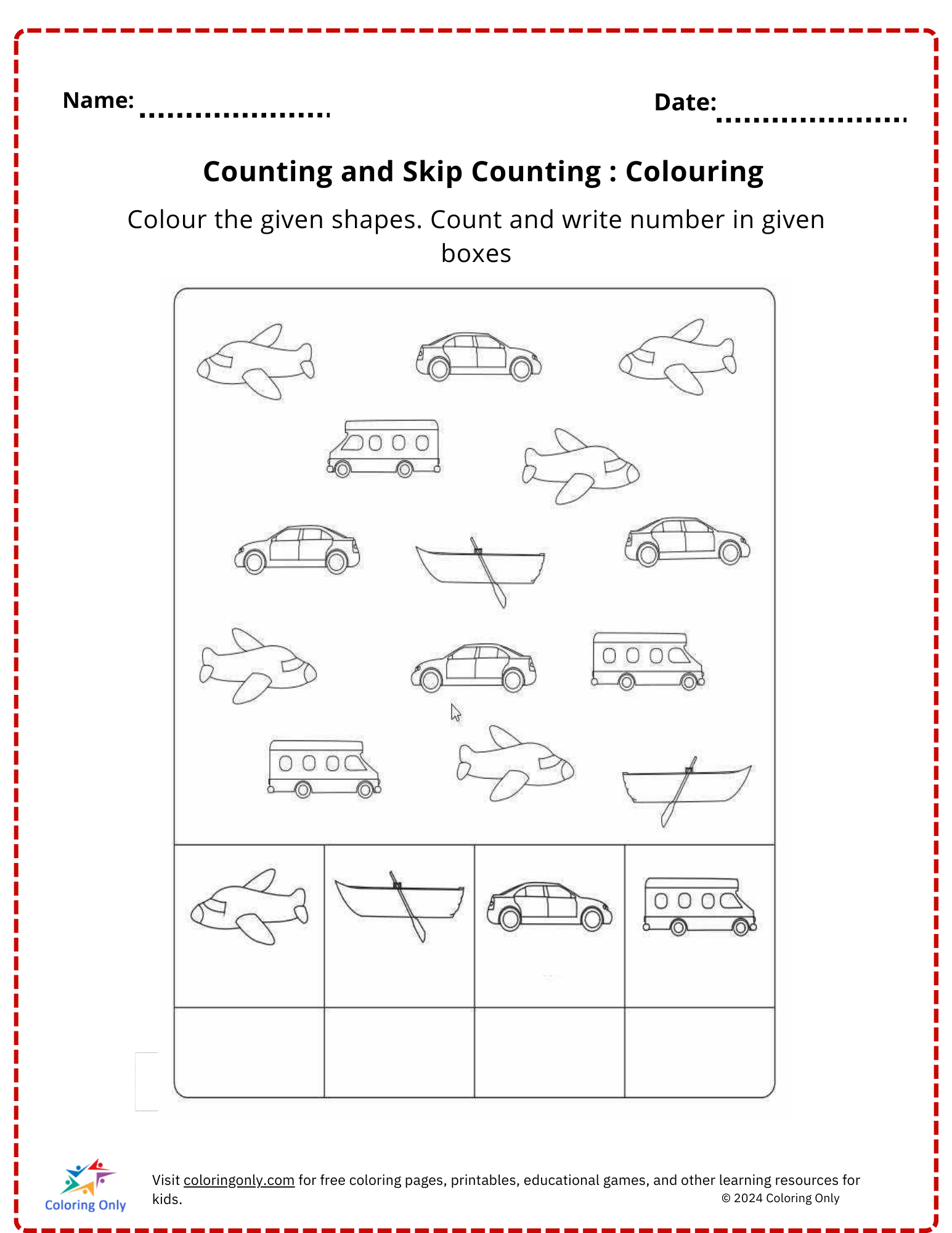 Counting and Skip Counting : Colouring free Printable Worksheet