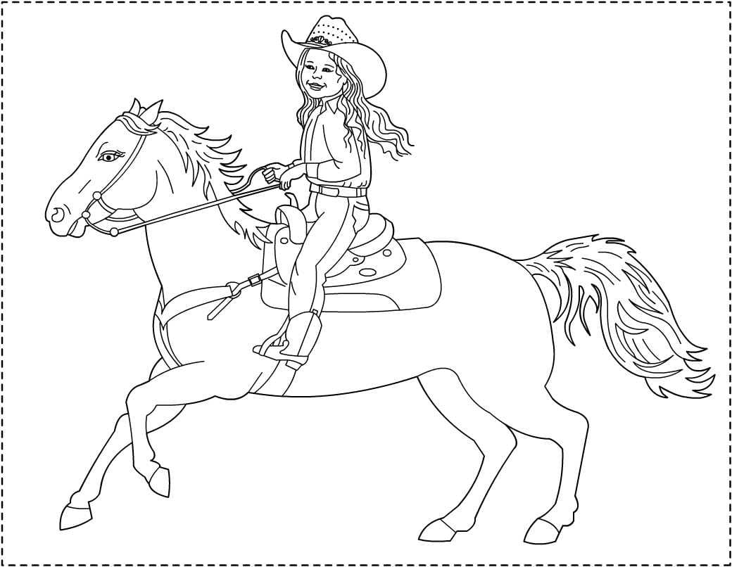 Happy Cowgirl Coloring Page - Free Printable Coloring Pages for Kids