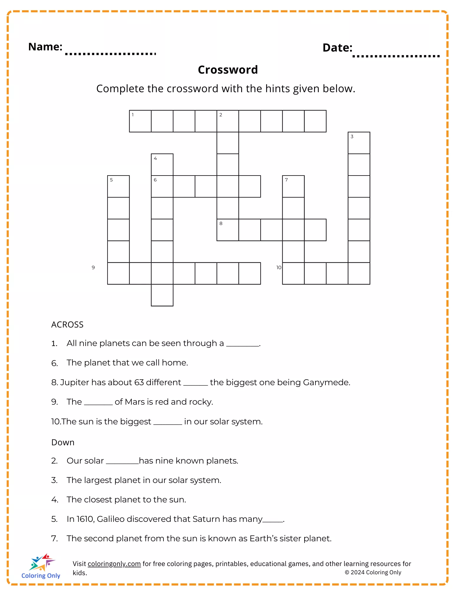 Crossword free Printable Worksheet