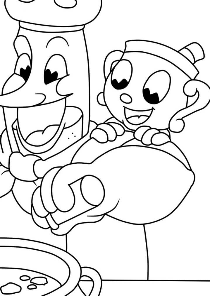 Cuphead and Chef Saltbaker coloring page