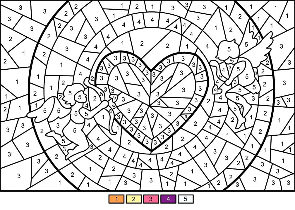 Cupids and Heart Color by Number