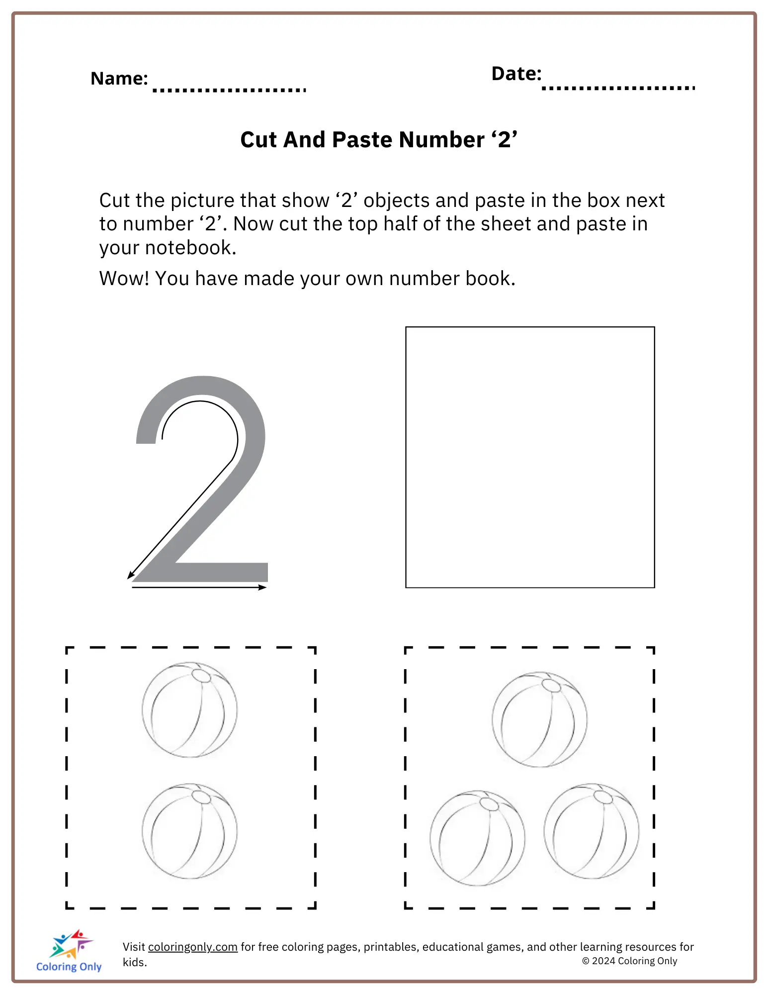 Cut And Paste Number ‘2’ Free Printable Worksheet