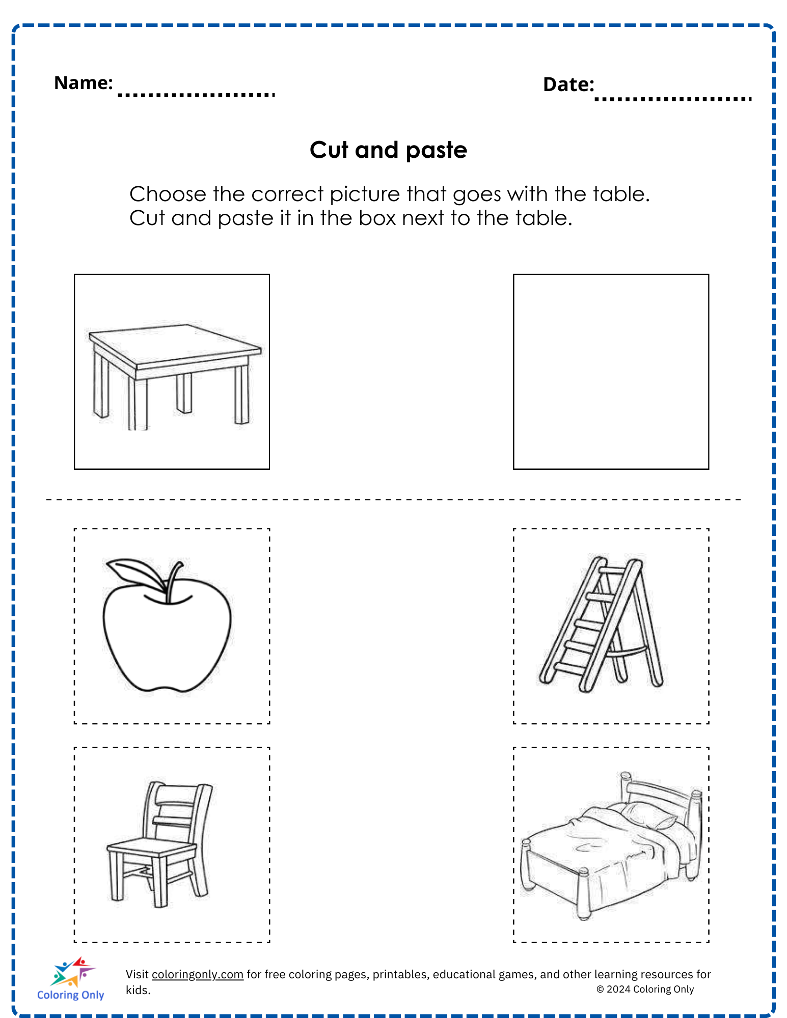 Cut and paste free Printable Worksheet