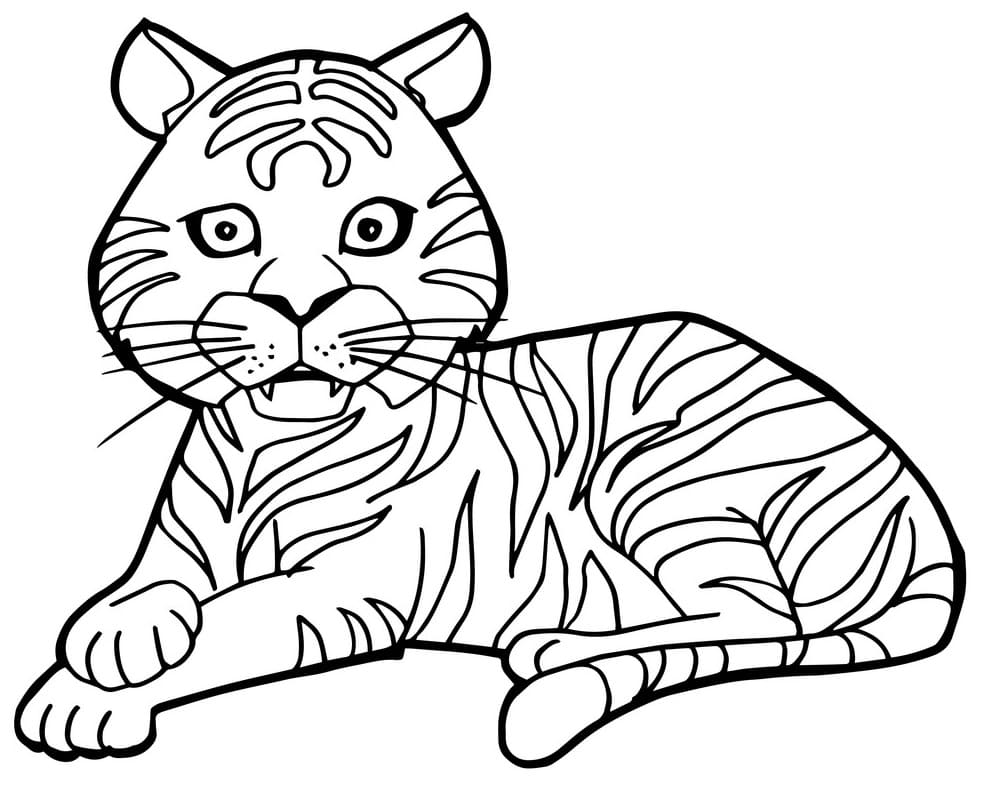 Cute Cartoon Tiger Coloring Page - Free Printable Coloring Pages for Kids