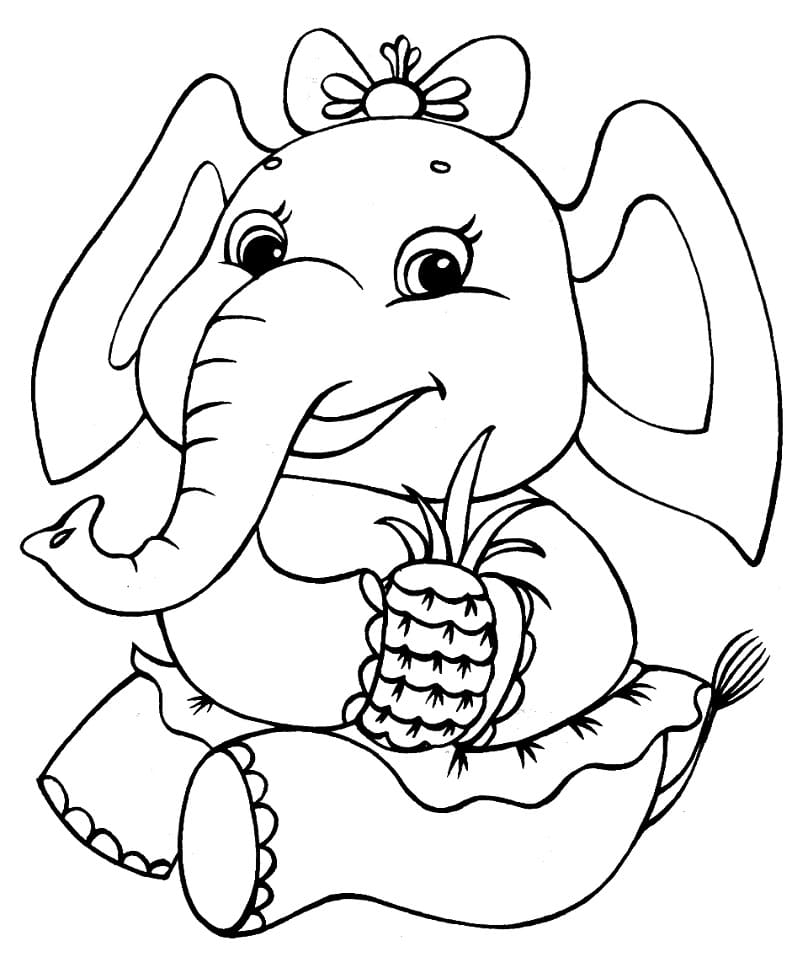 Cute Elephant with Pineapple Coloring Page - Free Printable Coloring Pages  for Kids