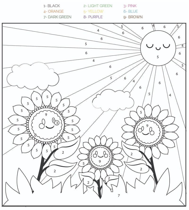 coloring pages flower color by number