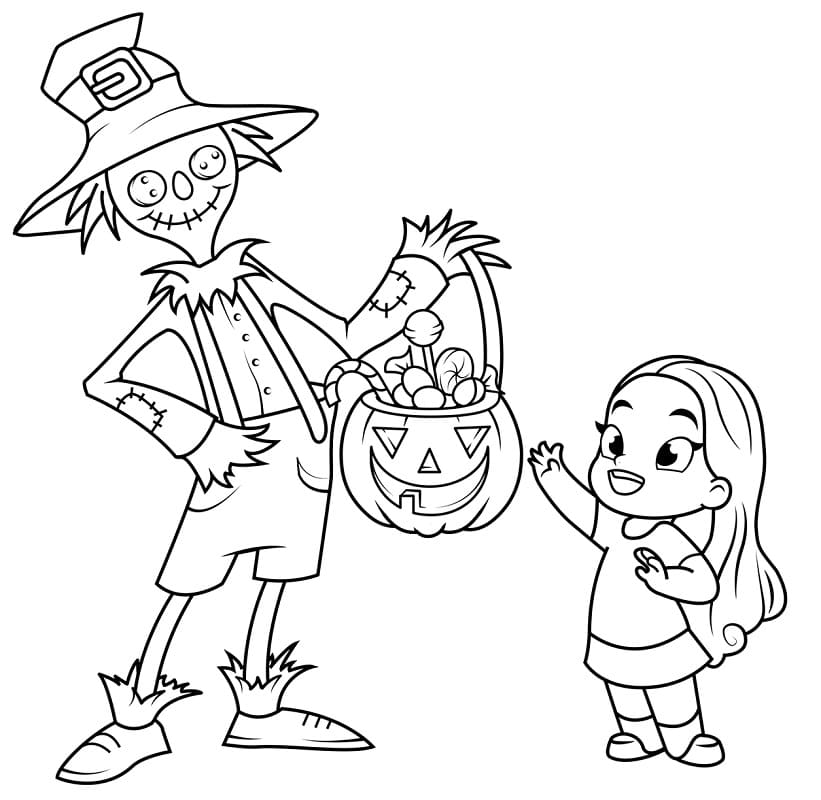 Cute Girl and Scarecrow
