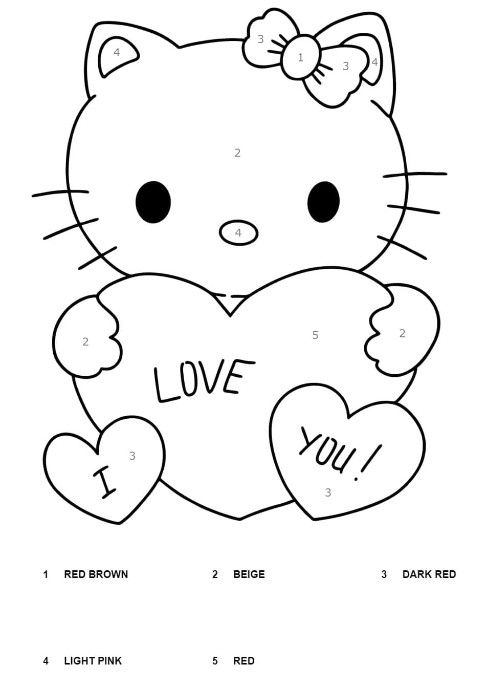 Cute Hello Kitty Color By Number Worksheet Coloring Page - Free ...