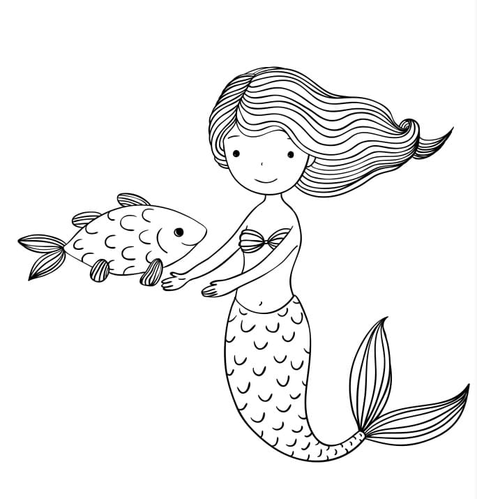 Cute Mermaid and Fish