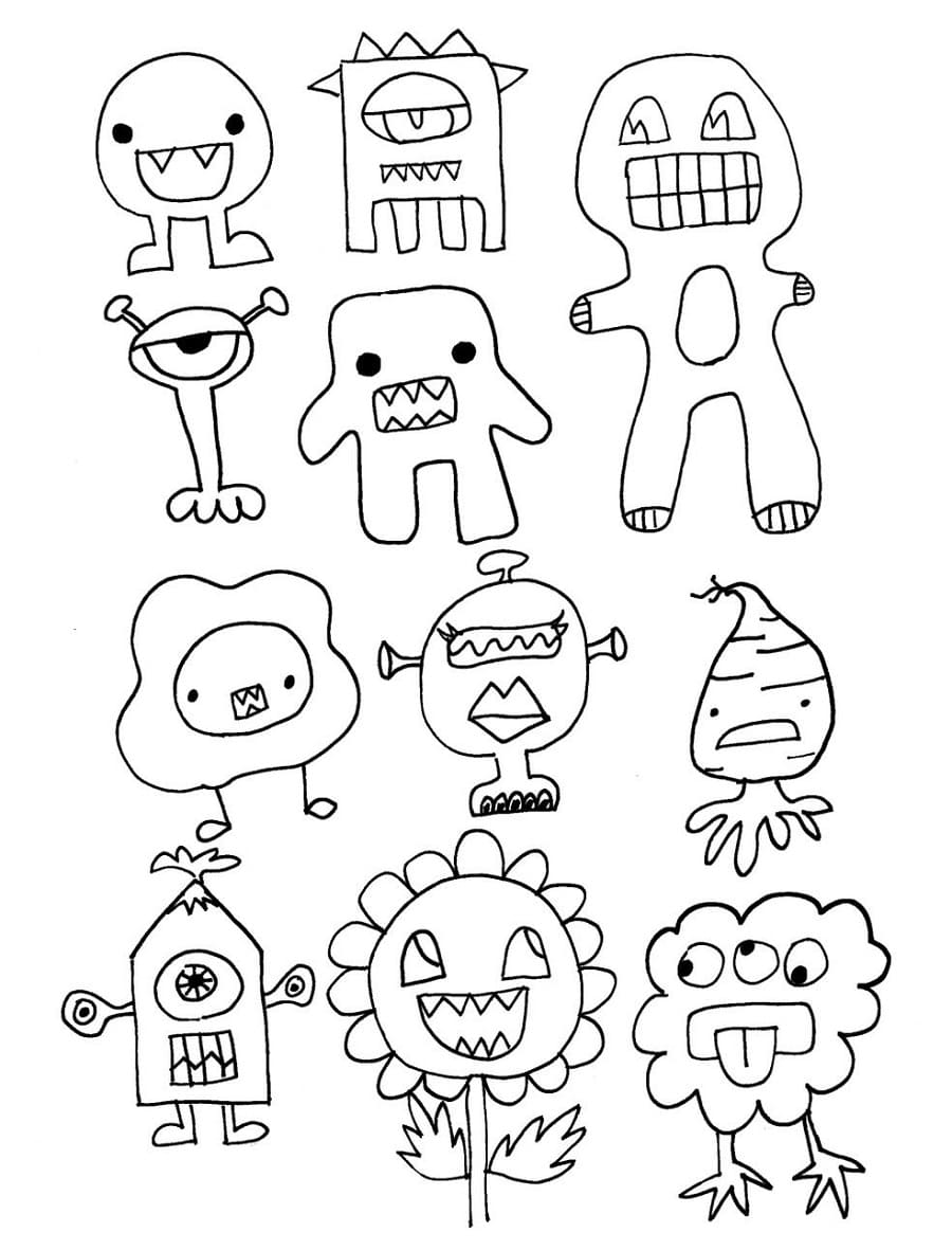 Cute Monsters Stickers Coloring Page - Free Printable Coloring ...