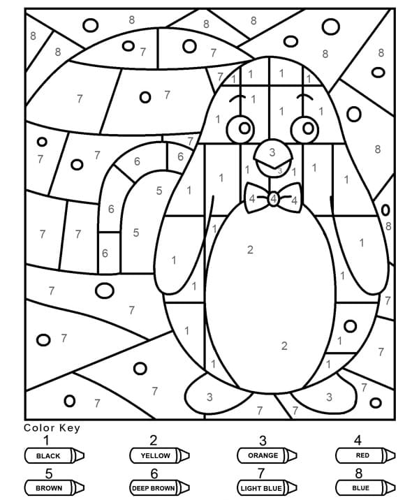 cute penguin color by number coloring page free printable coloring pages for kids