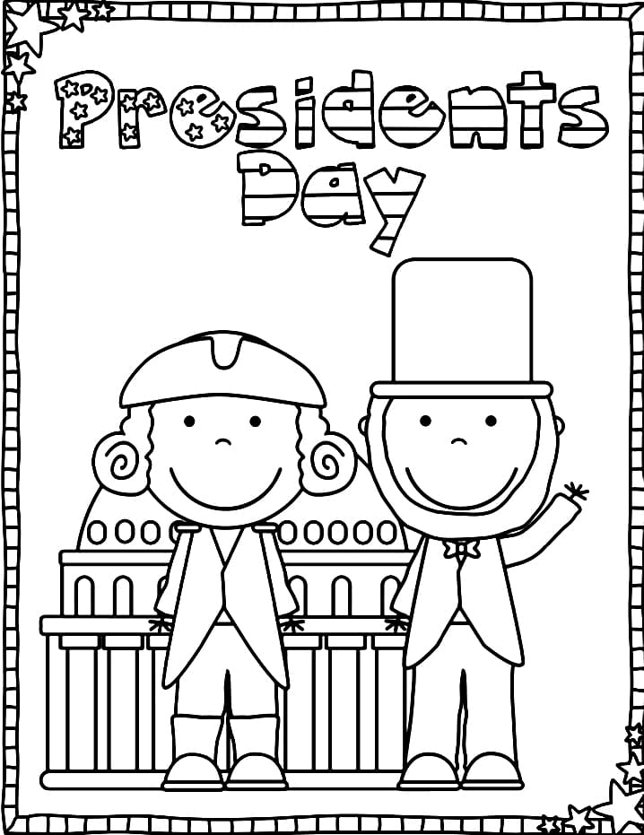 Happy Presidents' Day coloring page with American flag