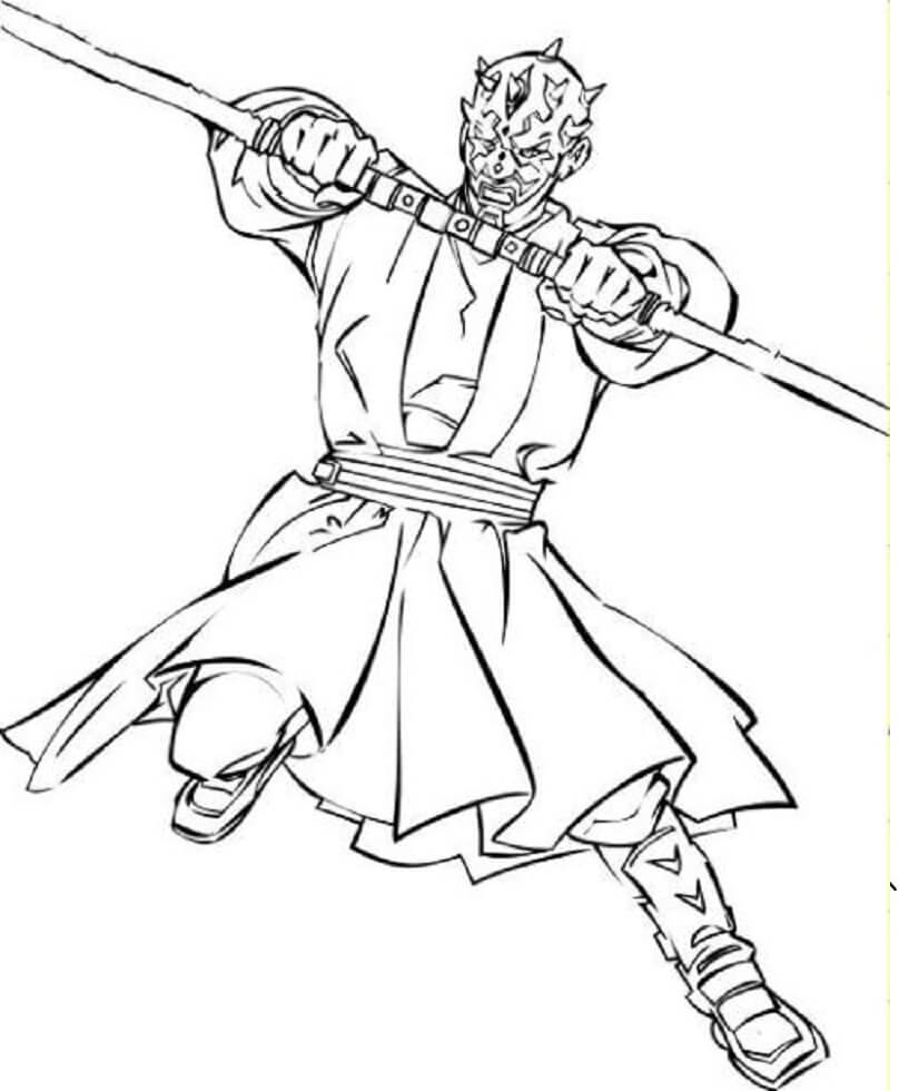 Darth Maul with Lightsaber Coloring Page - Free Printable Coloring ...