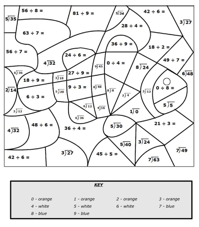 Division Color By Number Worksheet Coloring Page Free Printable 