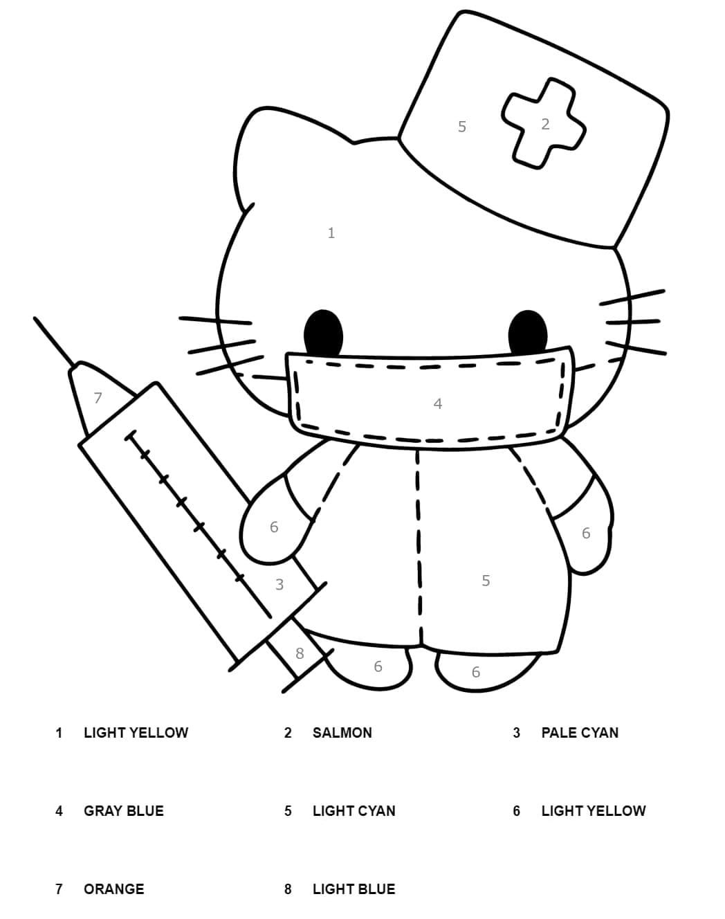 Doctor Hello Kitty Color By Number