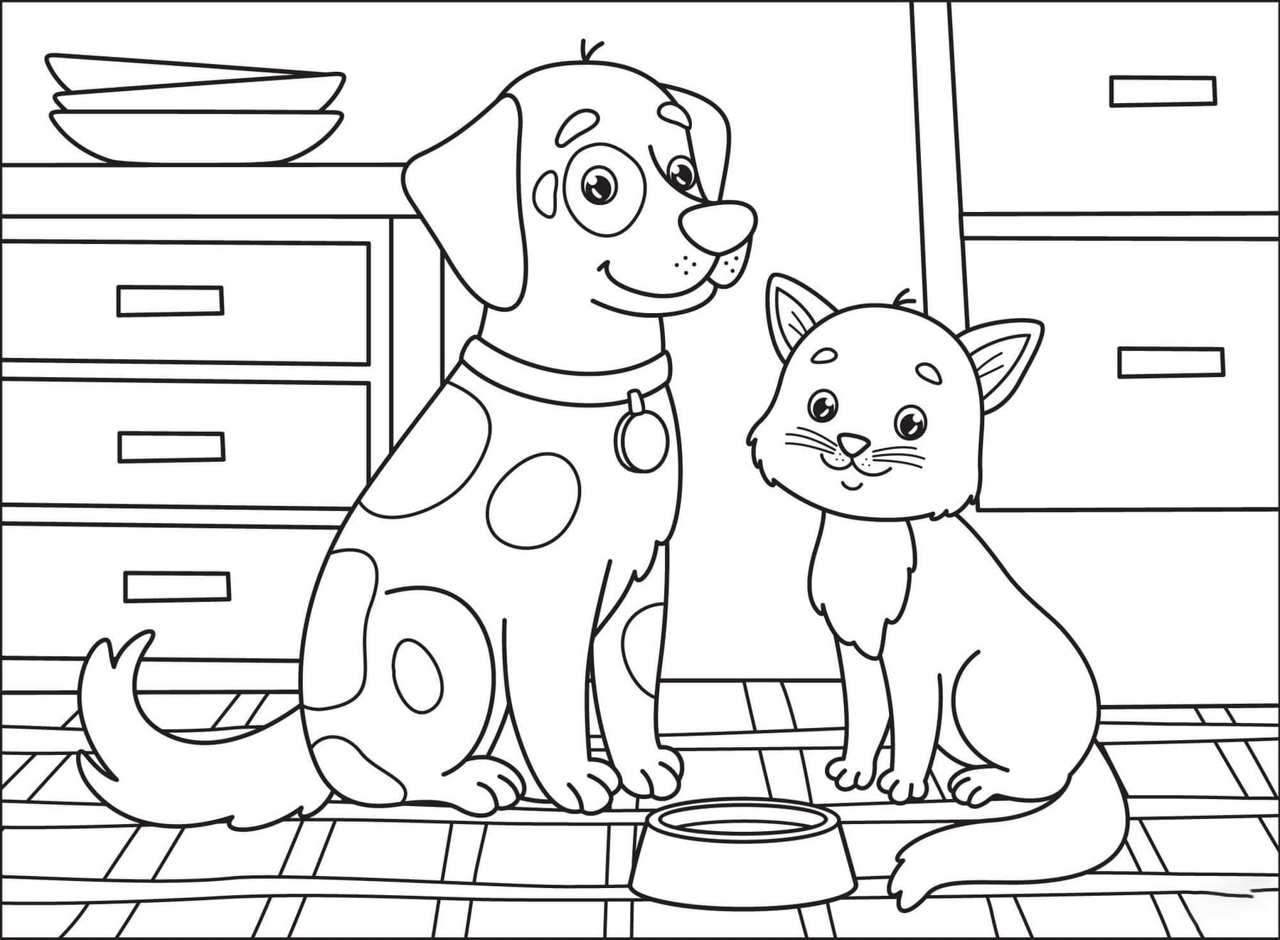 Dog and Cat Coloring Pages - Free Printable Coloring Pages for Kids