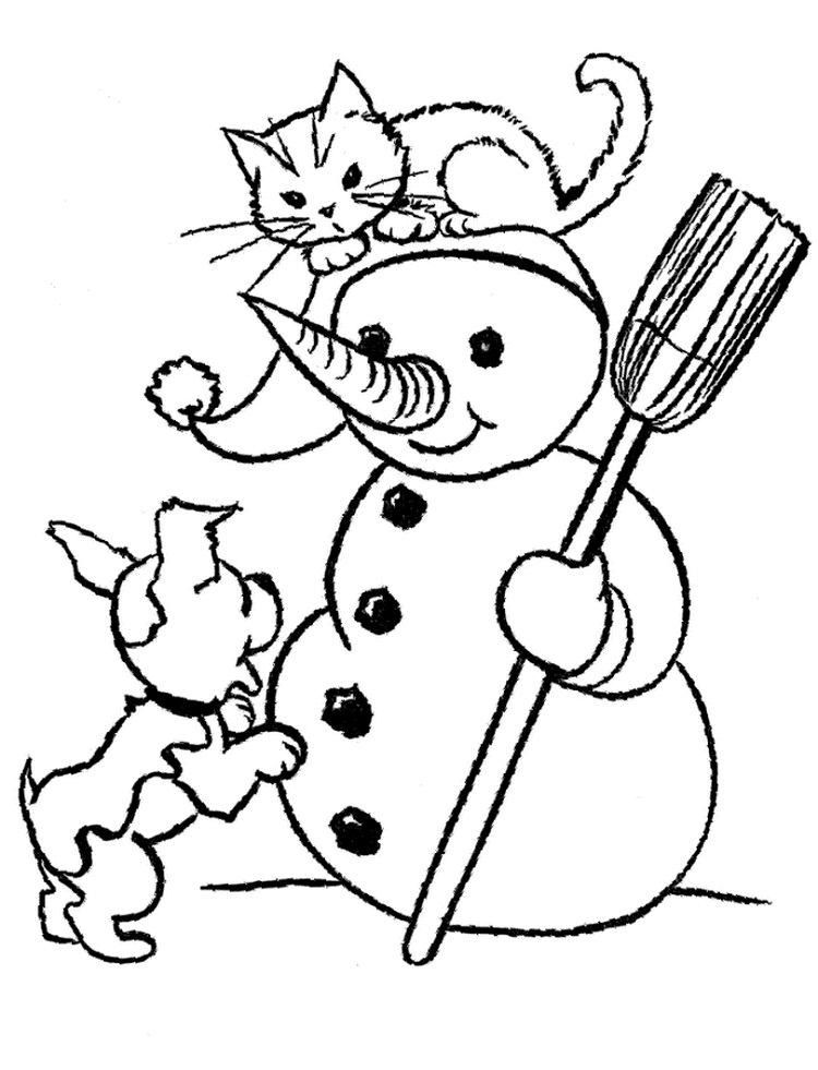Dog and Cat with Snowman