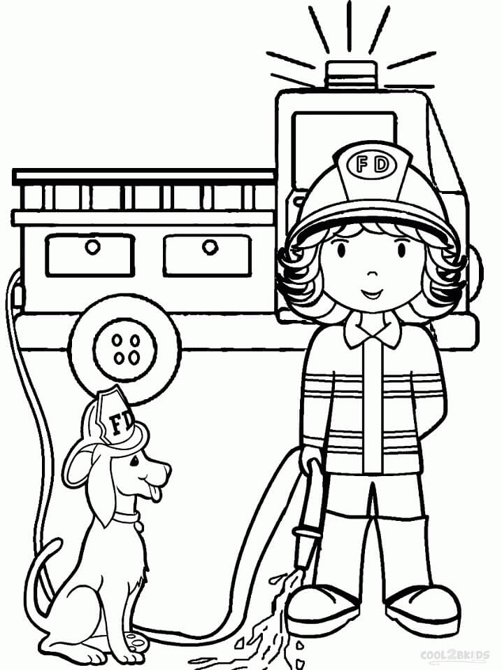 girl firefighter coloring page