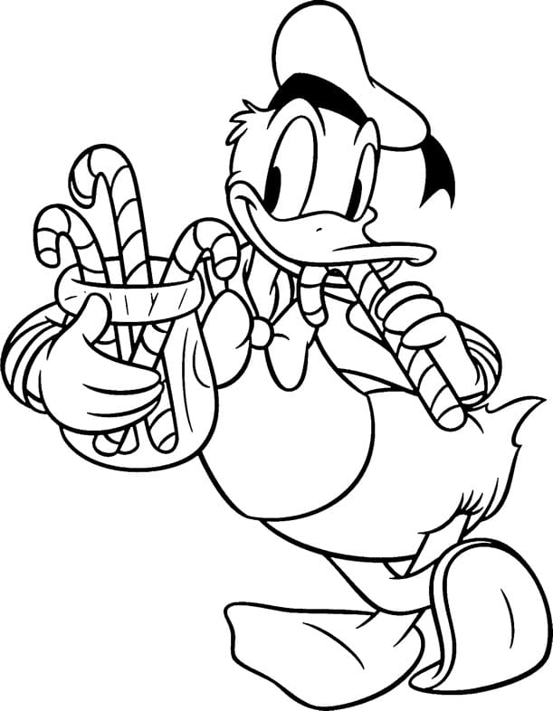 Donald Duck with Candy Canes Coloring Page - Free Printable Coloring Pages  for Kids