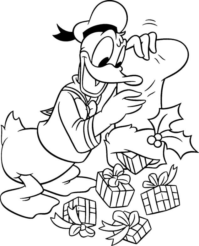 Donald Duck with Christmas Presents Coloring Page - Free Printable Coloring  Pages for Kids