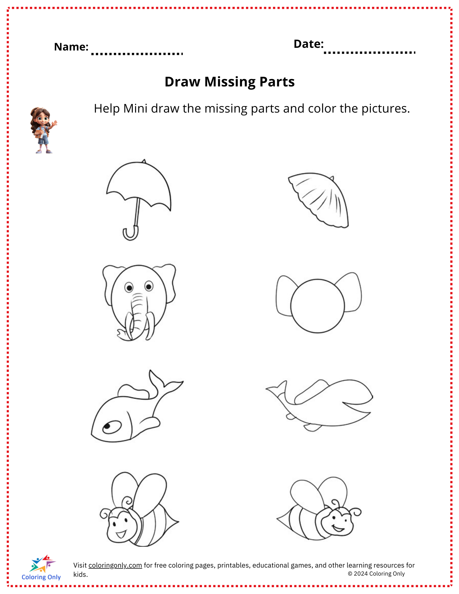 Draw Missing Parts Free Printable Worksheet