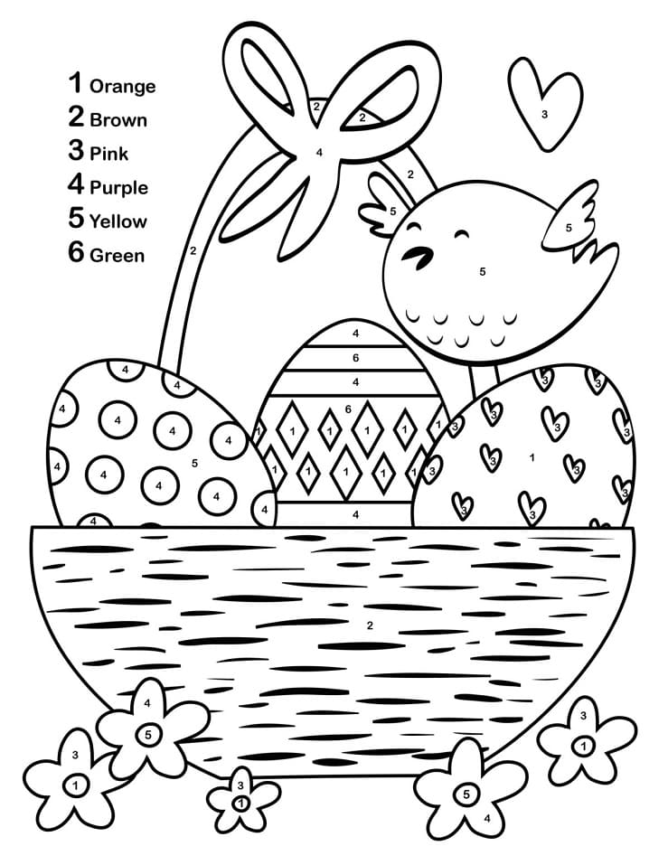 Easter Basket and Chick Color by Number