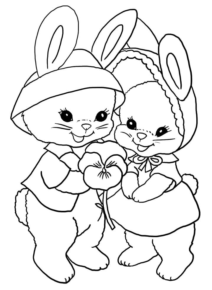 Easter Bunnies with Pansy Flower
