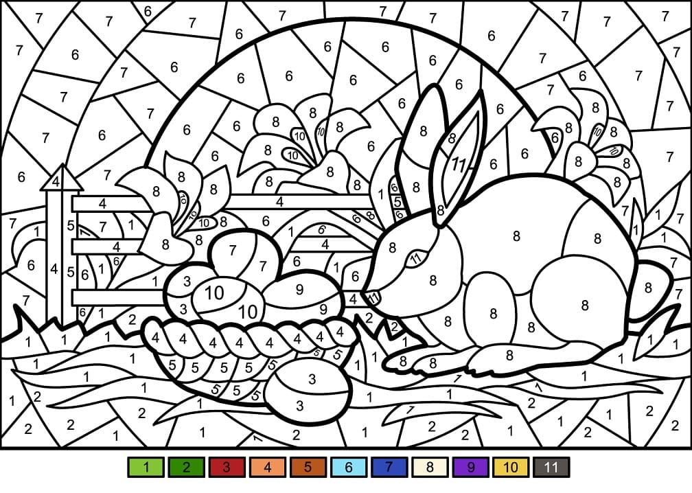 Easter Rabbit and Eggs Color by Number