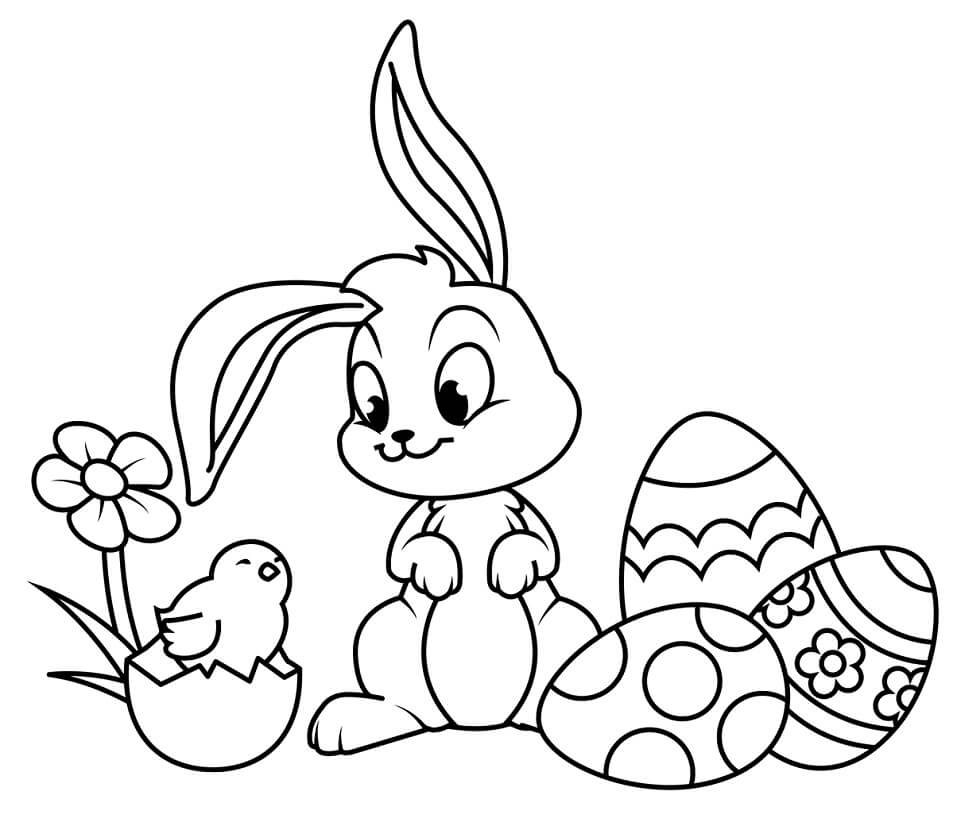 Easter Rabbit and Little Chick Coloring Page   Free Printable ...