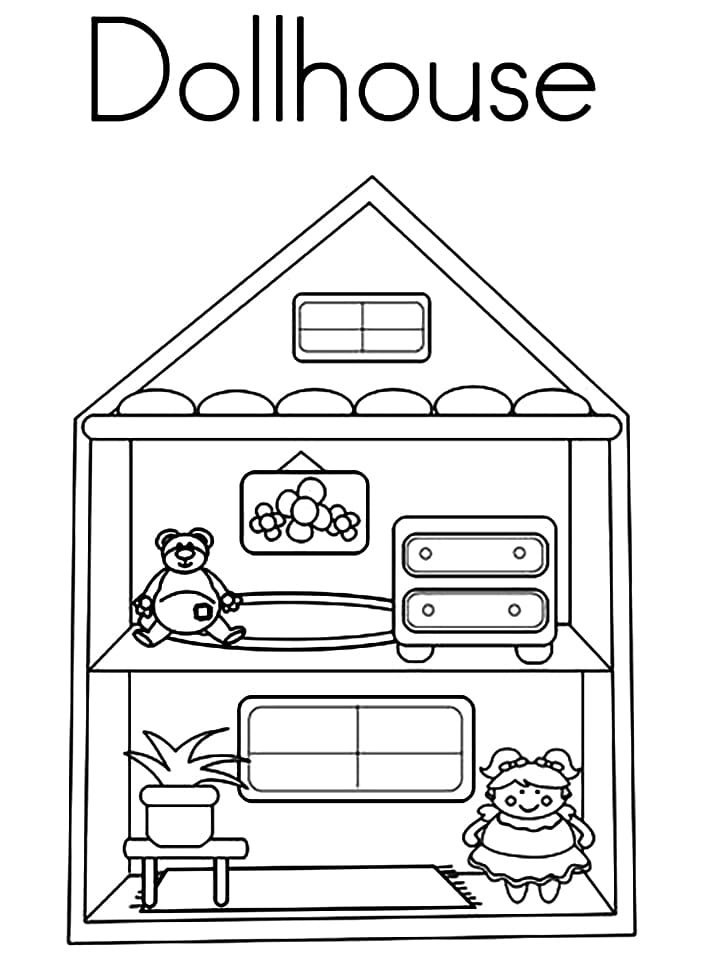 Dollhouse, cottage house in cross section - picture for coloring  bookのイラスト素材｜ストックフォト、写真素材のstock.foto(ストックドットフォト)