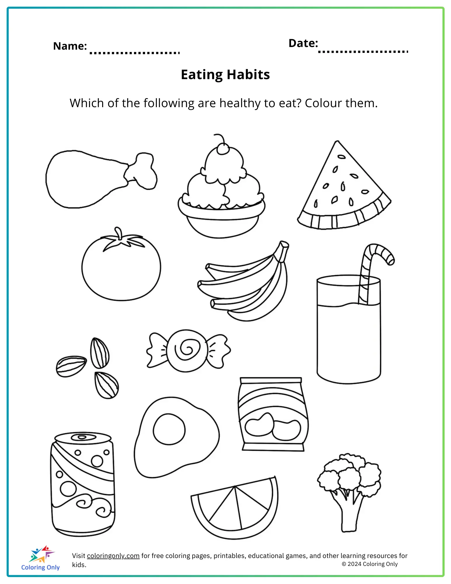 Eating Habits Free Printable Worksheet