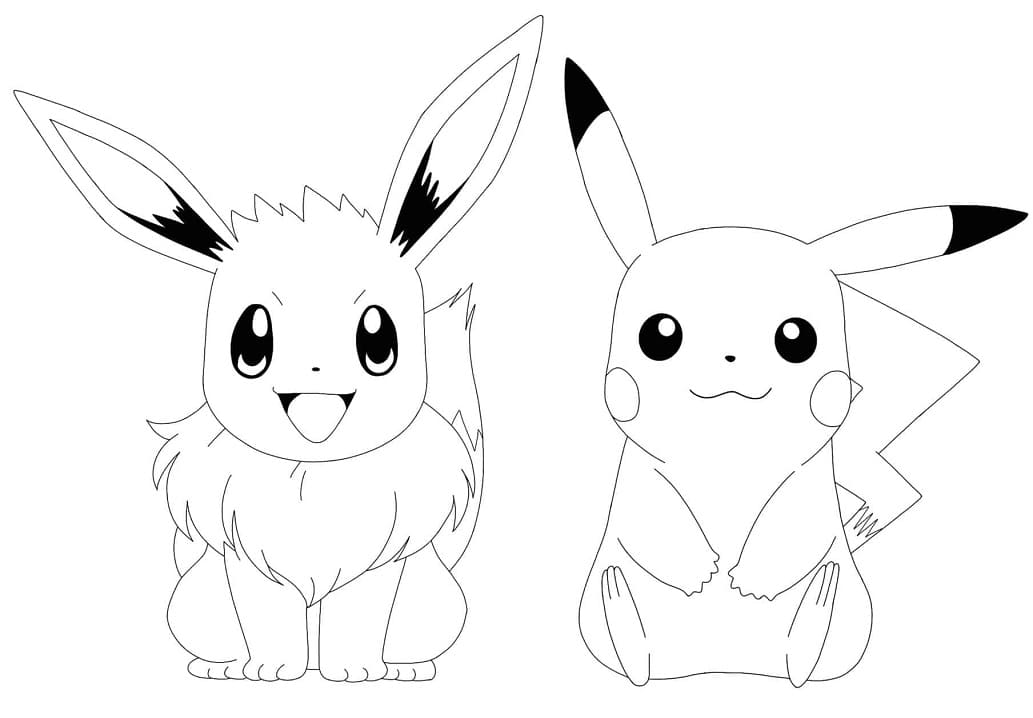 eevee and pikachu coloring page free printable coloring pages for kids