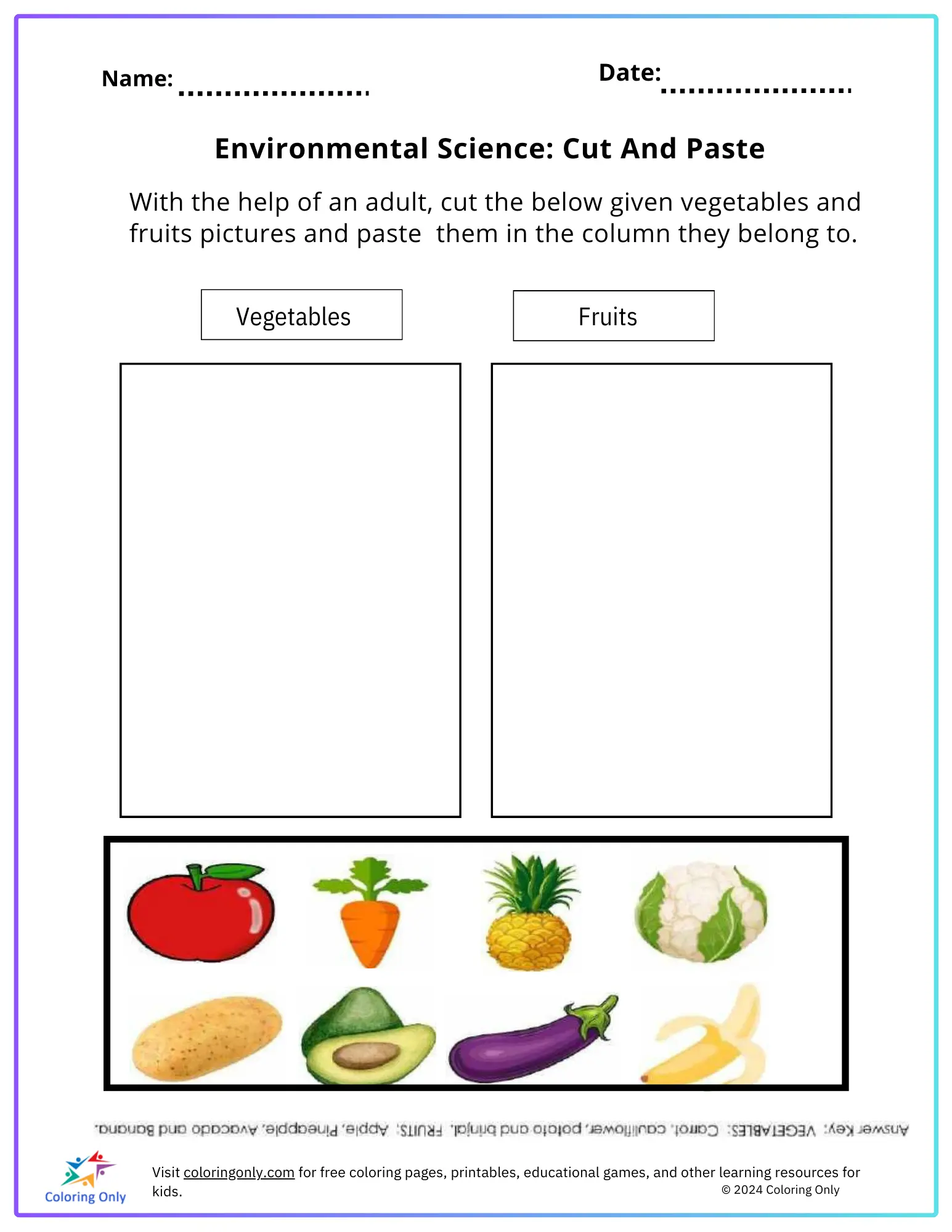 Environmental Science: Cut And Paste Free Printable Worksheet