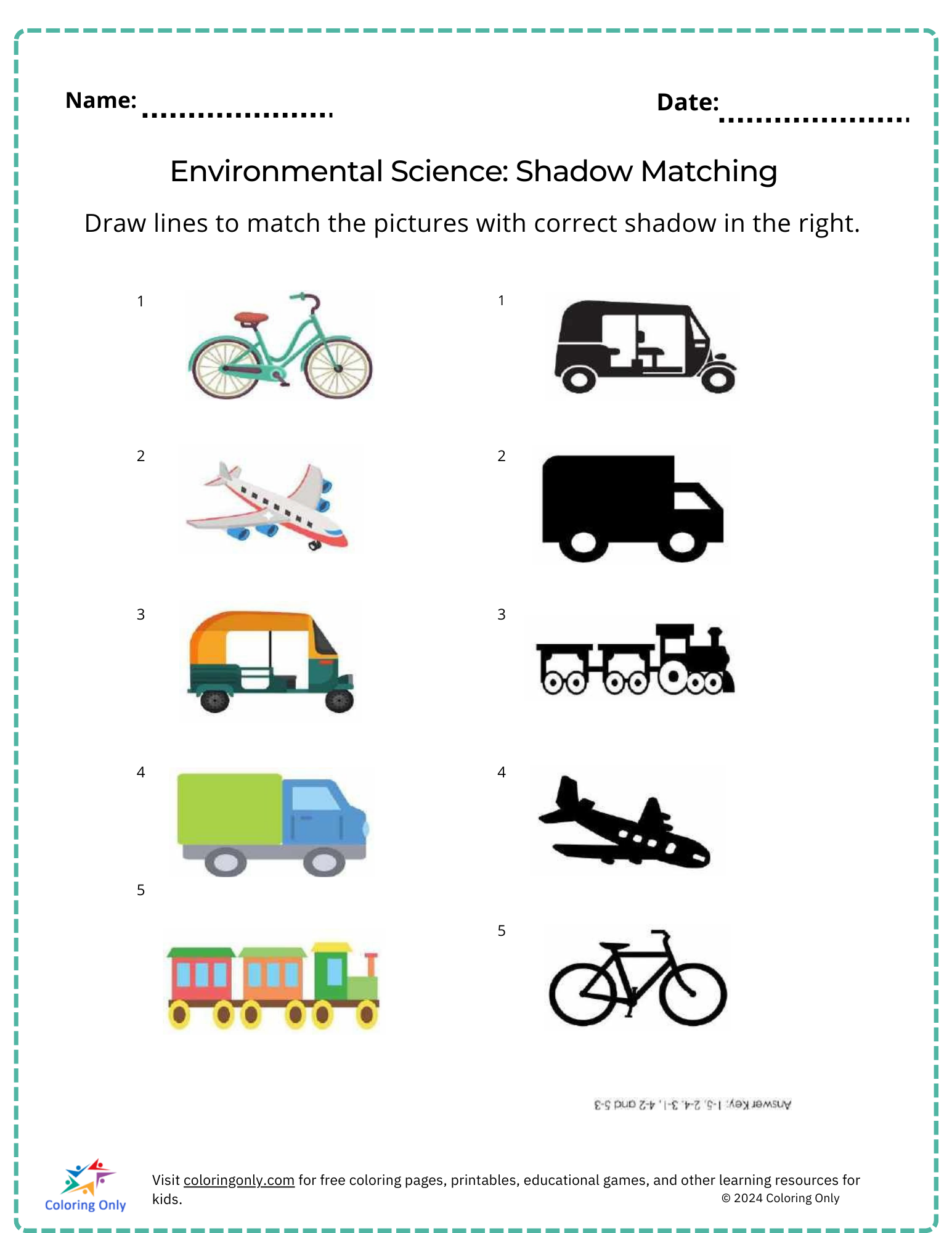 Environmental Science: Shadow Matching free Printable Worksheet