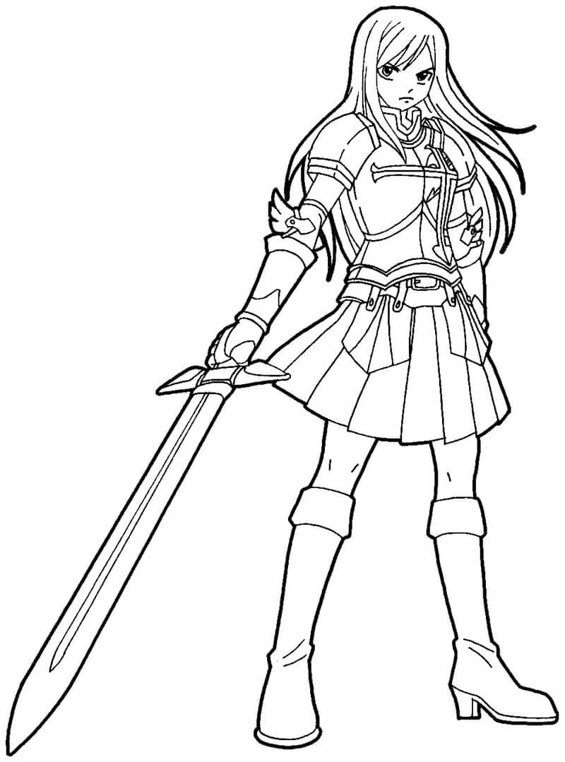 anime girl with sword sketch