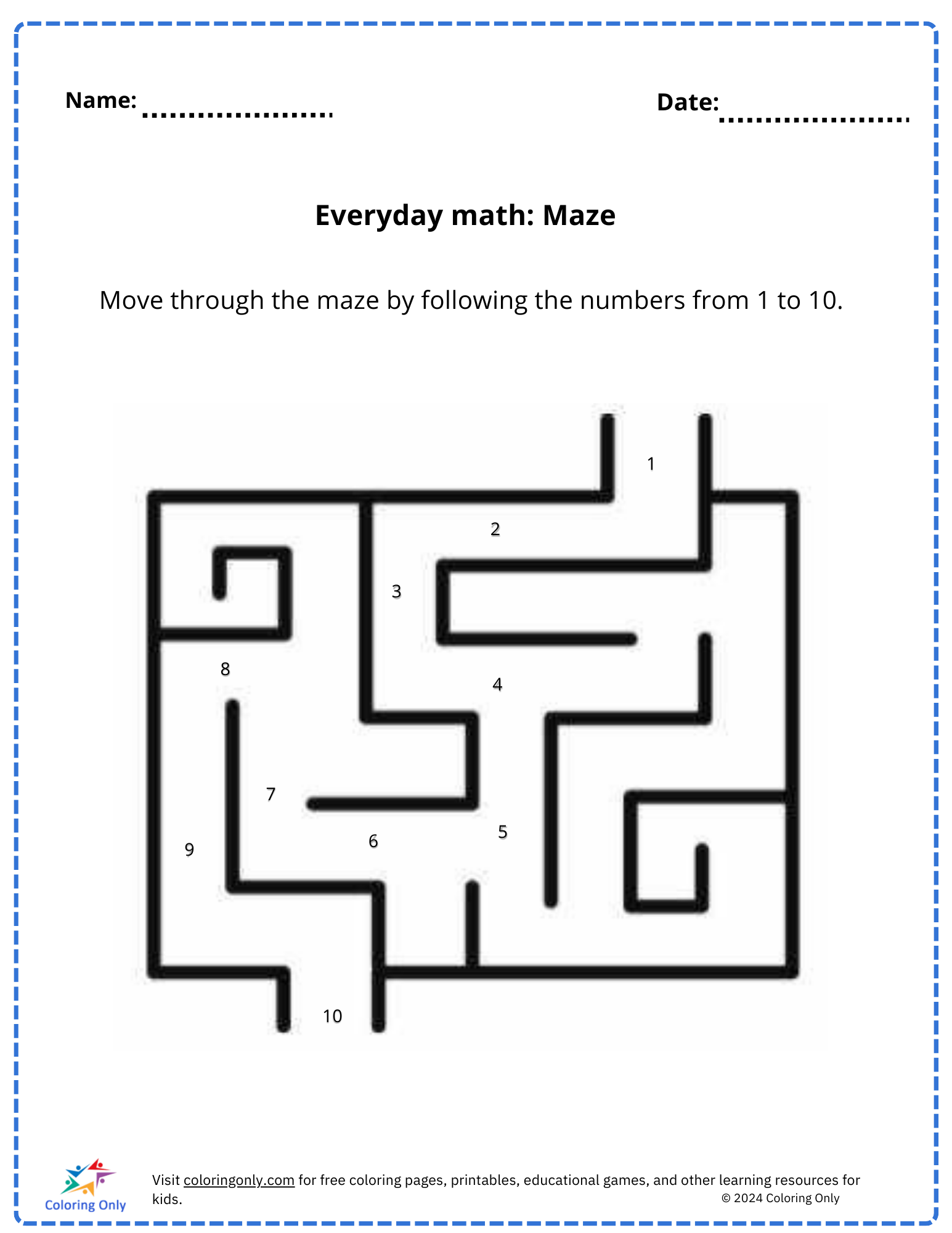 Everyday math: Maze free Printable Worksheet