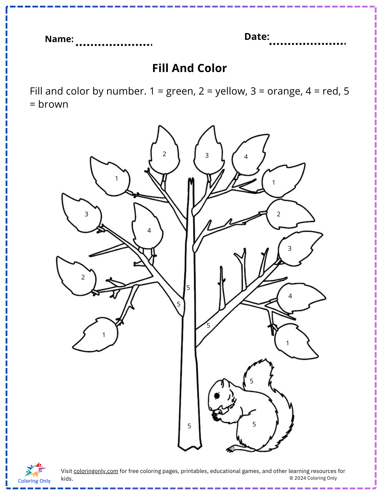 Fill And Color Free Printable Worksheet