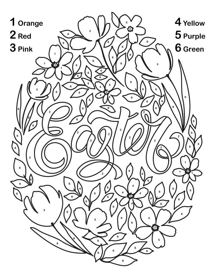 Flower Easter Egg Color by Number