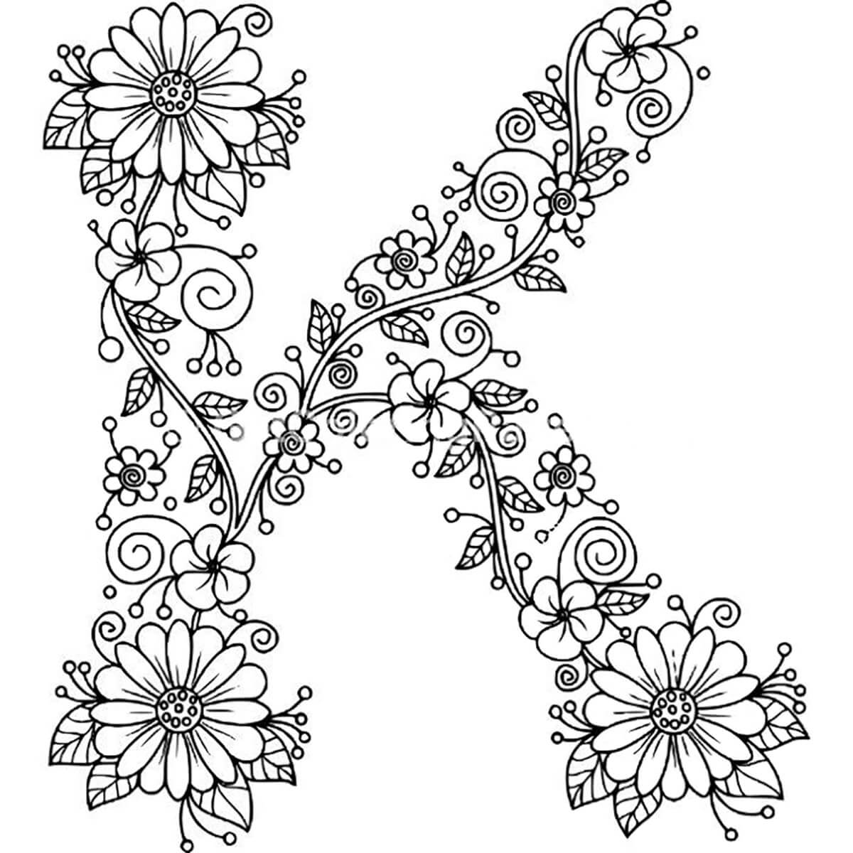 Letter K Key Kite Kitten Kangaroo Coloring Page Free Printable 