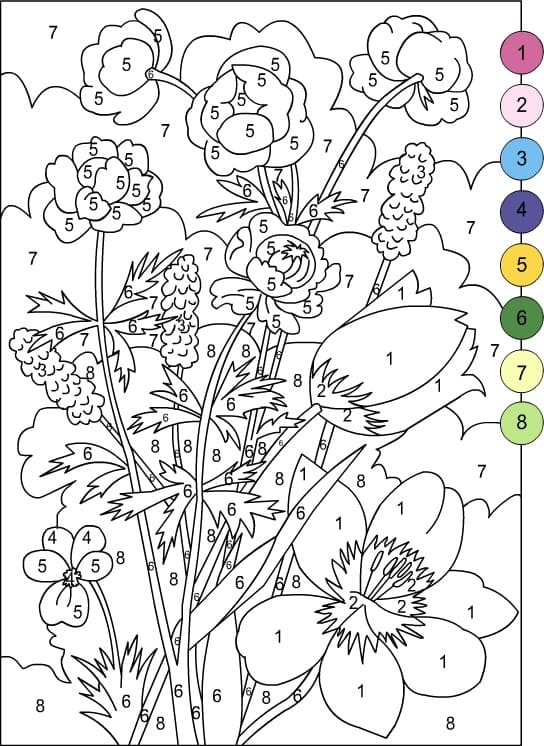 Flowers Color by Number for Children