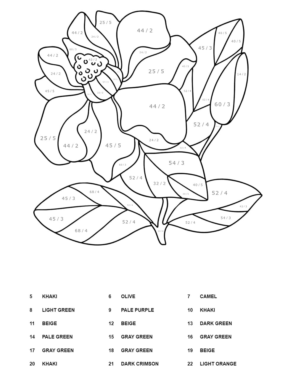 Flowers Division Color By Number Coloring Page Free Printable