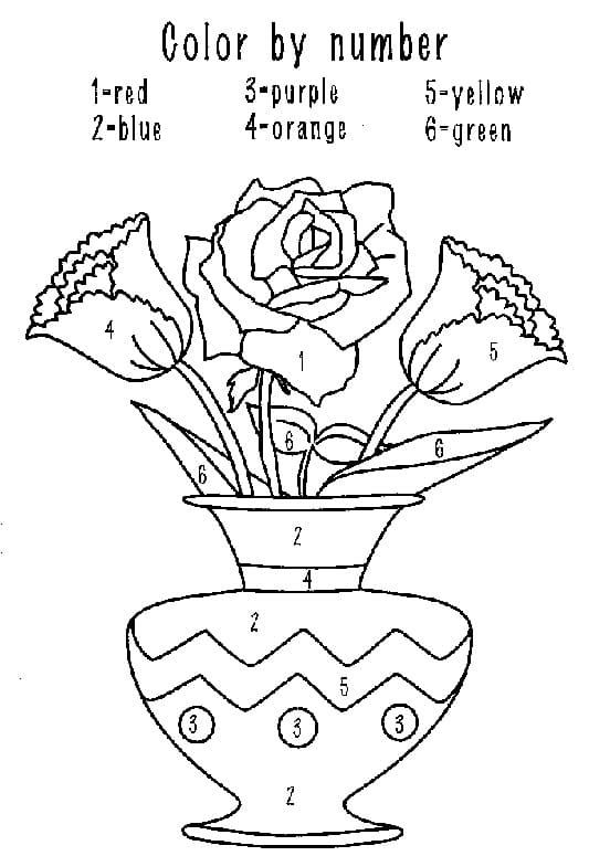 Flowers Vase Color by Number