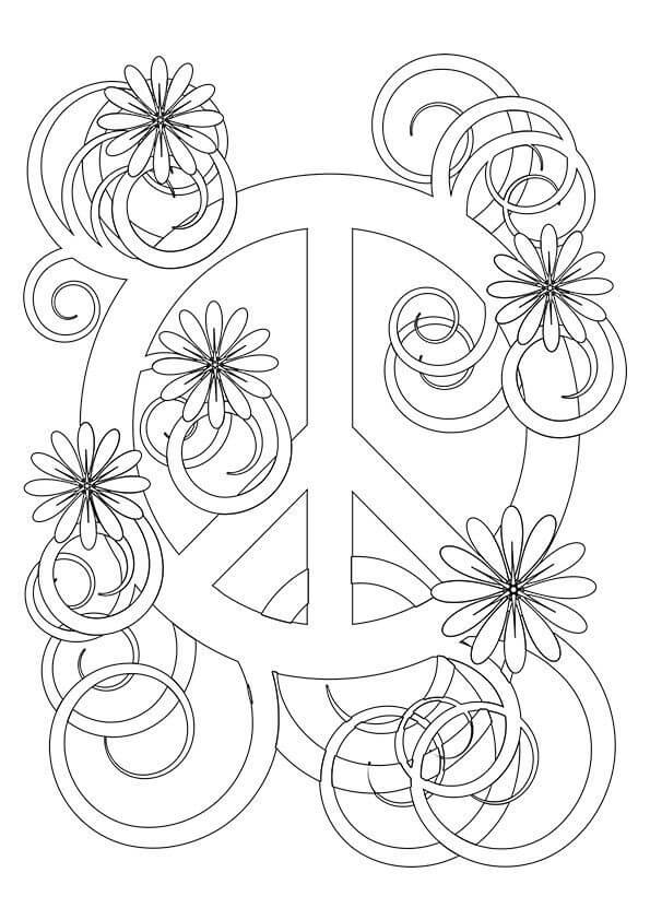 Flowers And Peace Sign Coloring Page Free Printable Coloring Pages For Kids