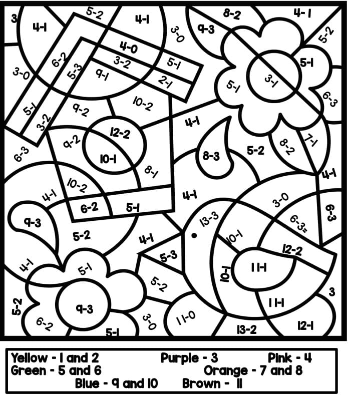 Free Subtraction Color By Number F rbung Seite Kostenlose Druckbare 