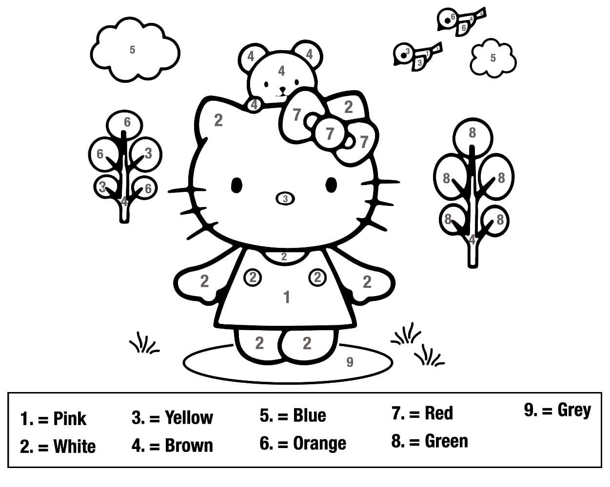 Free Hello Kitty Color By Number Worksheet