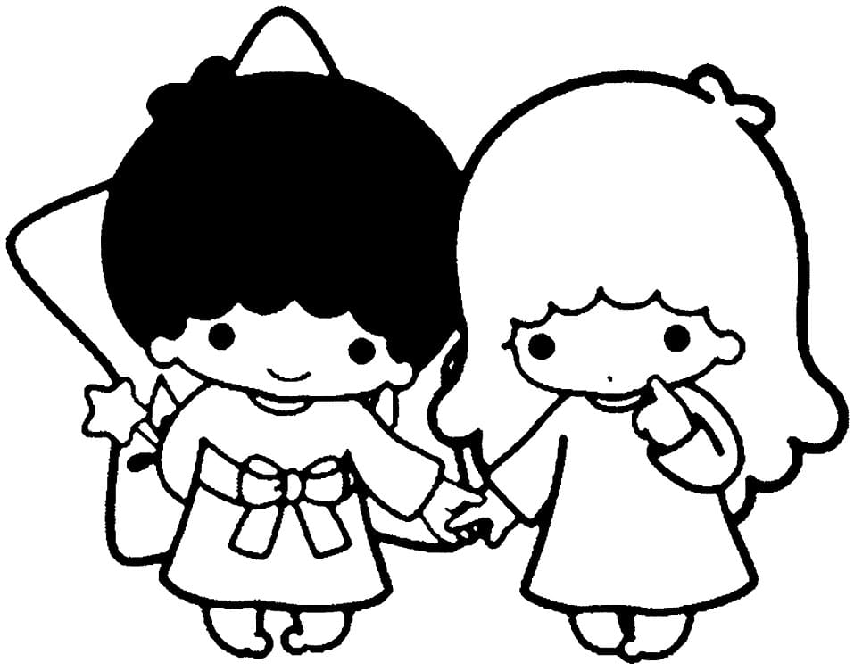 Friendly Little Twin Stars Coloring Page - Free Printable Coloring ...