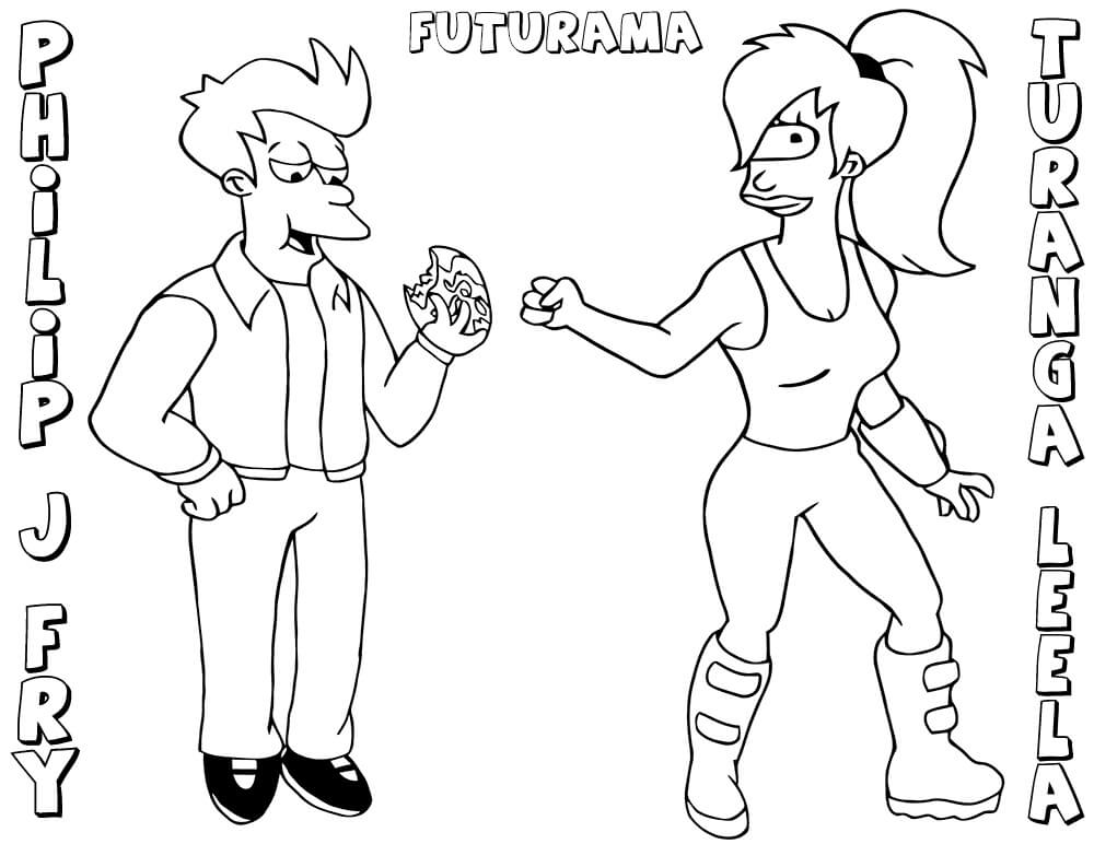 Fry and Leela from Futurama Coloring Page - Free Printable Coloring