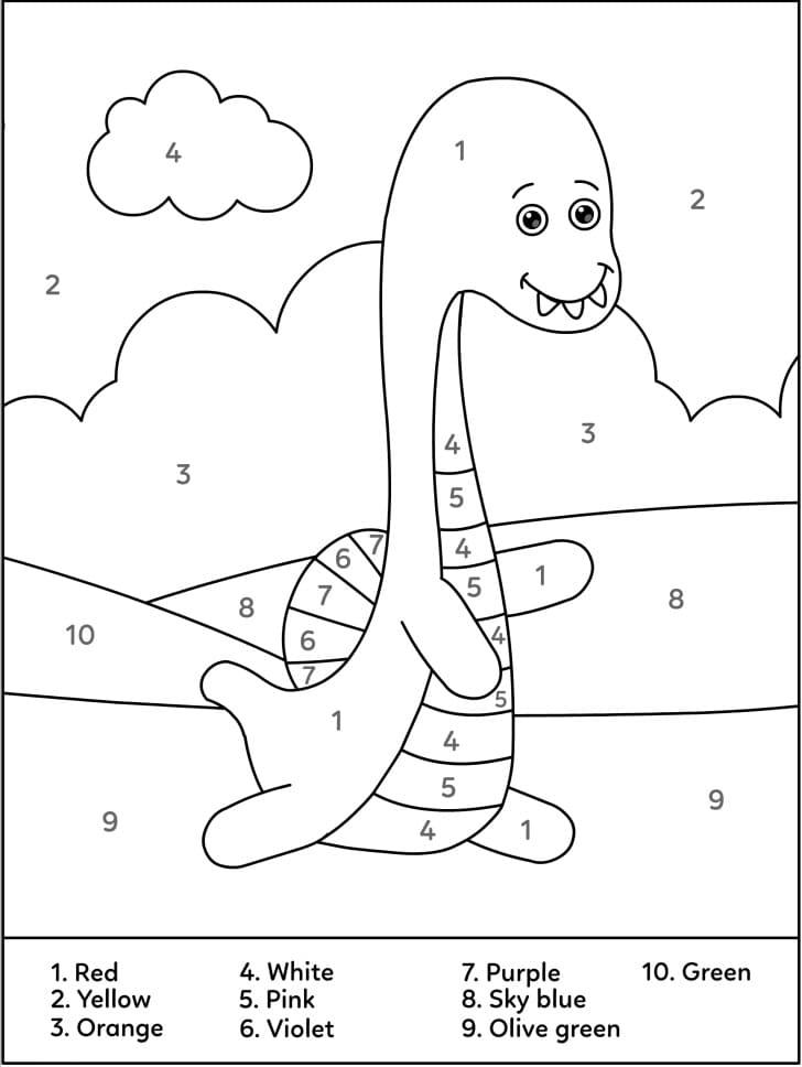 Funny Dinosaur Running Color by Number